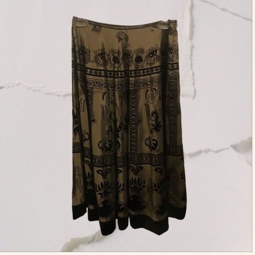 Dressbarn Collection MIDI Skirt Flared Green & Black Zipper No Waistband Size S - Picture 7 of 7